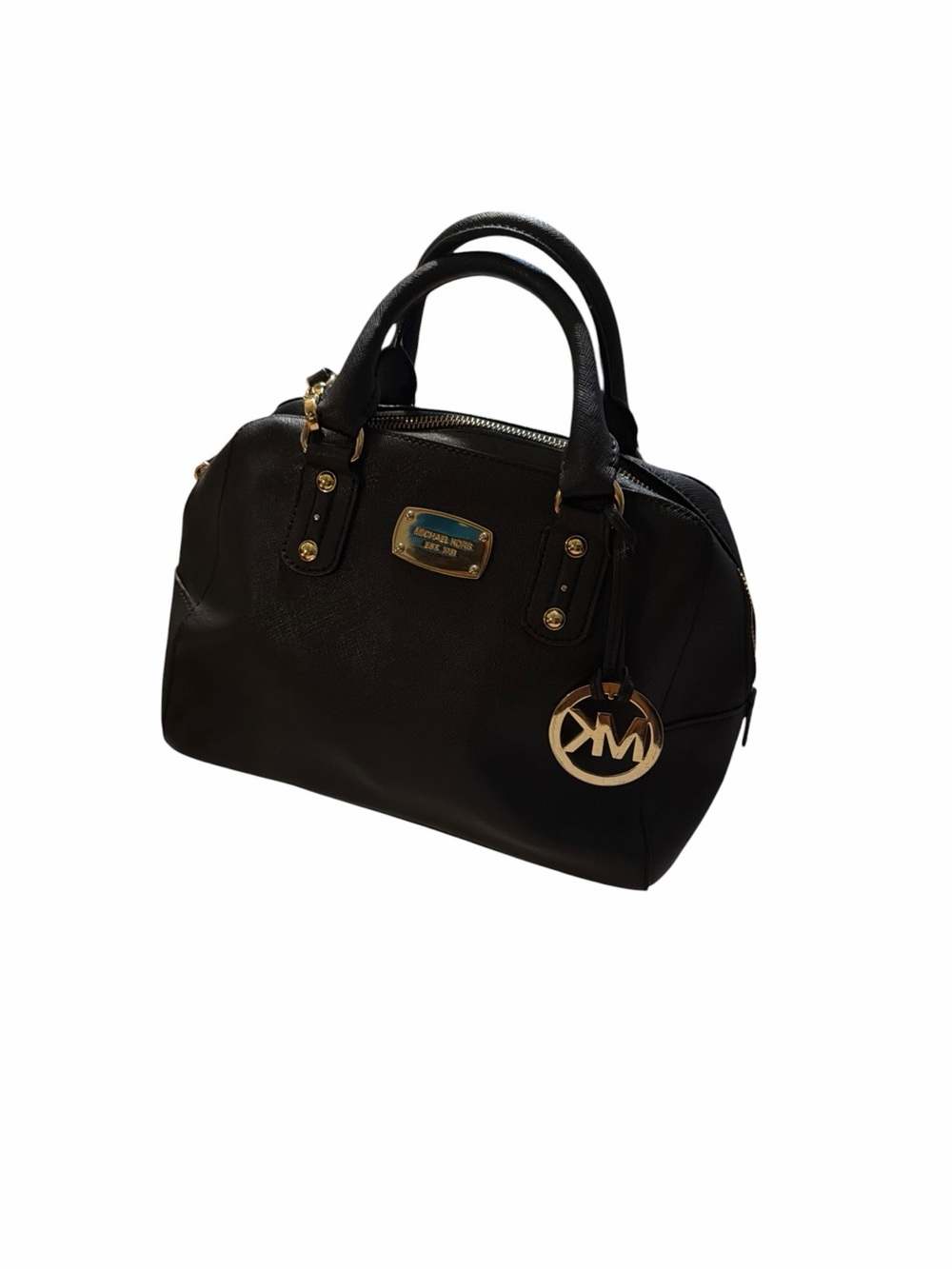 Michael Kors Black Leather Satchel with Gold Hardware